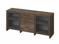 Тумба трехсекционная с 2 дверьми в алюминевом профиле и 3 ящиками 1804х460х806, фурнитура черная FB-13-02.D_Орех Пацифик табак