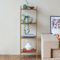 Стеллаж ALTO, золотой, ЛДСП Орех, 45x30x145 Стеллаж ALTO, золотой, ЛДСП Орех, 45x30x145