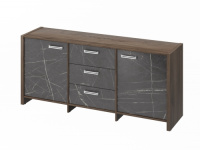 Тумба трехсекционная с 2 дверьми и 3 ящиками 1804х460х806, фурнитура нерж. FI-13-01.G_Орех Пацифик табак/Камень Пьетра Гриджиа черный глянец