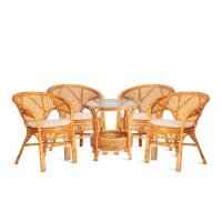 Комплект PELANGI 02/15 ( стол со стеклом + 4 кресла ) [с подушками] ротанг, кресло 65х65х77см, стол диаметр 64х61см, Honey (мед)