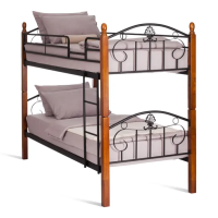 Кровать BOLERO двухярусная дерево гевея/металл, 90x200 см (bunk bed), красный дуб/черный