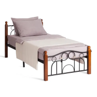 Кровать AT-808 дерево гевея/металл, 90x200 см (Single bed), красный дуб/черный