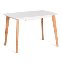 Стол обеденный раскладной Claire столешница МДФ, опоры дерево гевея, белый / натуральное дерево, 110+30 x 75 x 75см