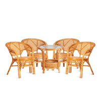 Комплект PELANGI 02/15 ( стол со стеклом + 4 кресла ) [без подушек] ротанг, кресло 65х65х77см, стол диаметр 64х61см, Honey (мед)