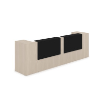 1КРТ-КЛ05.1 Комплект Ресепшн с фартуком HPL (363.2x75.1x114.9 см) (с подсветкой) шамони светлый/черный матовый hpl
