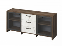 Тумба трехсекционная с 2 дверьми в алюминевом профиле и 3 ящиками 1804х460х806, фурнитура че FB-13-02.G_Орех Пацифик табак/Мрамор Леванто белый глянец