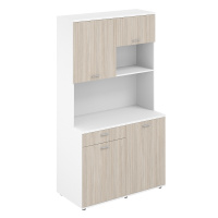 SG.1002.WH.OL / Офисная мини-кухня с ящиком, 1200х600х2135 / корпус: белый, фасады: дуб светлый SG.1002.WH.OL / Офисная мини-кухня с ящиком, 1200х600х2135 / корпус: белый, фасады: дуб светлый