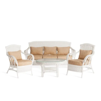 Комплект для отдыха ANDREA (диван + 2 кресла + журн. столик со стеклом + подушки) TCH White (белый), Ткань рубчик, цвет кремовый Комплект для отдыха ANDREA (диван + 2 кресла + журн. столик со стеклом + подушки) TCH White (белый), Ткань рубчик, цвет кремовый