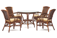 Комплект обеденный ANDREA ( стол со стеклом + 4 кресла + подушки) Pecan Washed (античн. орех), Ткань рубчик, цвет кремовый Комплект обеденный ANDREA ( стол со стеклом + 4 кресла + подушки) Pecan Washed (античн. орех), Ткань рубчик, цвет кремовый
