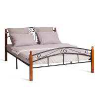 Кровать AT-8077 дерево гевея/металл, 160x200 см (Queen bed), красный дуб/черный Кровать AT-8077 дерево гевея/металл, 160x200 см (Queen bed), красный дуб/черный