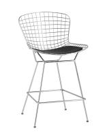 Стул полубарный с низкой спинкой Bertoia хромированный с черной подушкой Стул полубарный с низкой спинкой Bertoia хромированный с черной подушкой