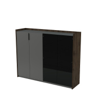 15ШДС.1402 Шкаф средний, со стеклом, двусоставный (176.8x46x140 см) брауни/NEW graphit