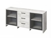 Тумба трехсекционная с 2 дверьми в алюминевом профиле и 3 ящиками 1804х460х806, фурнитура черная FB-13-02.D_Хромикс белый