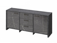 Тумба трехсекционная с 2 дверьми и 3 ящиками 1804х460х806, фурнитура черная FB-13-01.G_Древесина Графит/Камень Пьетра Гриджиа черный глянец