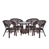 Комплект PELANGI 02/15 ( стол со стеклом + 4 кресла ) [без подушек] ротанг, кресло 65х65х77см, стол диаметр 64х61см, walnut (грецкий орех)