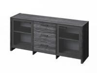 Тумба трехсекционная с 2 дверьми в алюминевом профиле и 3 ящиками 1804х460х806, фурнитура черная FB-13-02.D_Древесина Графит