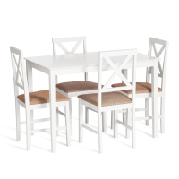 Обеденный комплект Хадсон (стол + 4 стула)/ Hudson Dining Set дерево гевея/мдф, стол: 110х70х75см / стул: 44х42х89см, pure white (белый 2-1), ткань кор.-зол.(1505 Обеденный комплект Хадсон (стол + 4 стула)/ Hudson Dining Set дерево гевея/мдф, стол: 110х70х75см / стул: 44х42х89см, pure white (белый 2-1), ткань кор.-зол.(1505
