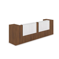 1КРТ-КЛ05.1 Комплект Ресепшн с фартуком HPL (363.2x75.1x114.9 см) (с подсветкой) шамони темный/белый глянец hpl