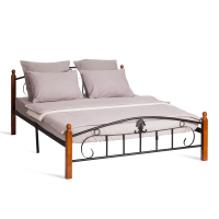 Кровать РУМБА (AT-203)/ RUMBA дерево гевея/металл, 160x200 см (Queen bed), красный дуб/черный