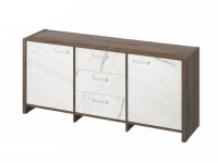 Тумба трехсекционная с 2 дверьми и 3 ящиками 1804х460х806, фурнитура нерж. FI-13-01.G_Орех Пацифик табак/Мрамор Леванто белый глянец