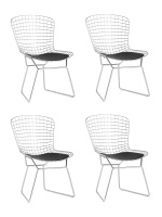 Стул обеденный Bertoia хромированный с черной подушкой 4 шт Стул обеденный Bertoia хромированный с черной подушкой 4 шт
