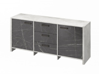 Тумба трехсекционная с 2 дверьми и 3 ящиками 1804х460х806, фурнитура черная FB-13-01.G_Хромикс белый/Мрамор Леванто белый глянец