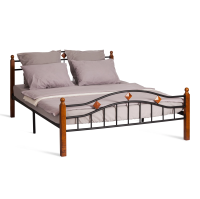 Кровать AT-126 дерево гевея/металл, 160x200 см (Queen bed), красный дуб/черный