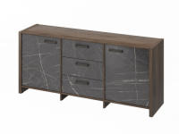 Тумба трехсекционная с 2 дверьми и 3 ящиками 1804х460х806, фурнитура черная FB-13-01.G_Орех Пацифик табак/Камень Пьетра Гриджиа черный глянец