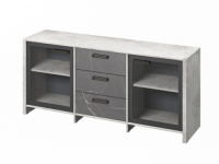 Тумба трехсекционная с 2 дверьми в алюминевом профиле и 3 ящиками 1804х460х806, фурнитура че FB-13-02.G_Хромикс белый/Мрамор Леванто белый глянец