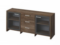 Тумба трехсекционная с 2 дверьми в алюминевом профиле и 3 ящиками 1804х460х806, фурнитура нерж. FI-13-02.D_Орех Пацифик табак