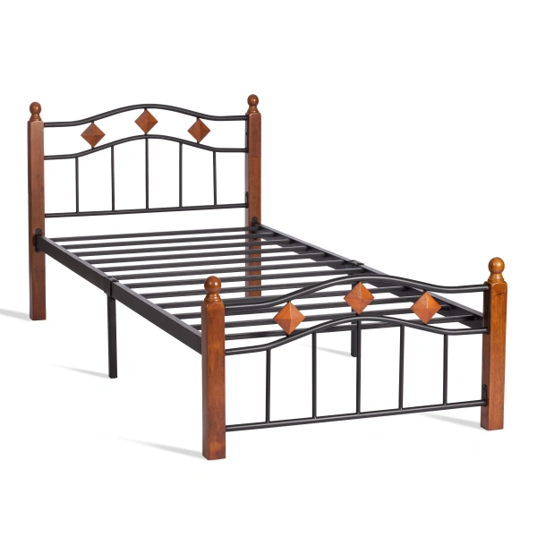 Кровать AT-126 дерево гевея/металл, 90x200 см (Single bed), красный дуб/черный