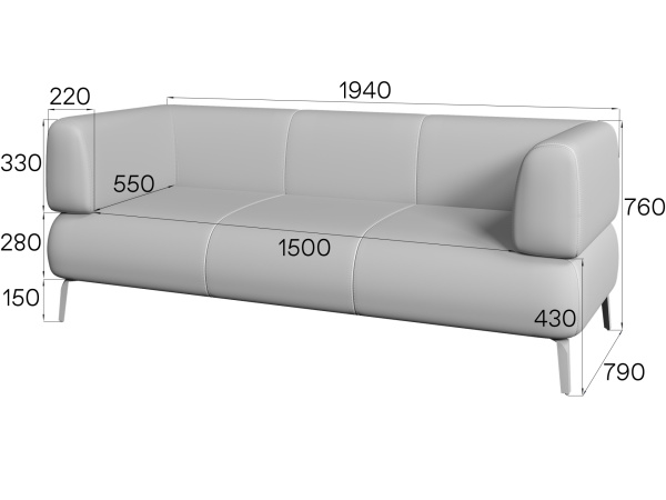 MVK60570 Диван 3-местный Fd3-2 Enzo_CM grey