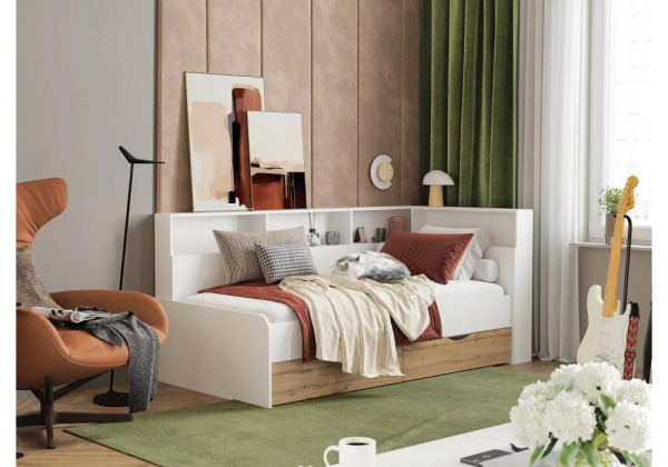 Кровать Амер 190х80 белый / дуб вотан Кровать Амер 190х80 белый / дуб вотан