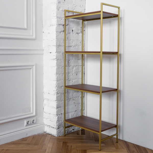 Стеллаж ALTO, золотой, ЛДСП Орех 55x30x145 Стеллаж ALTO, золотой, ЛДСП Орех 55x30x145