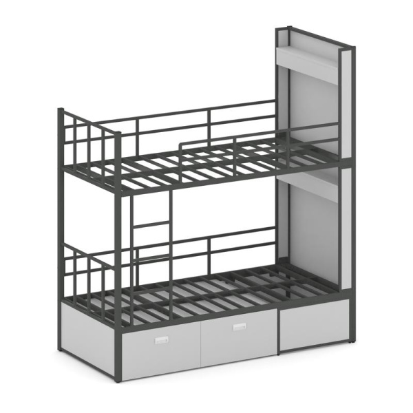 Overnight Кровать 2-х ярусная ON.K2-001 Серый/Металл Антрацит 2075*950*2260