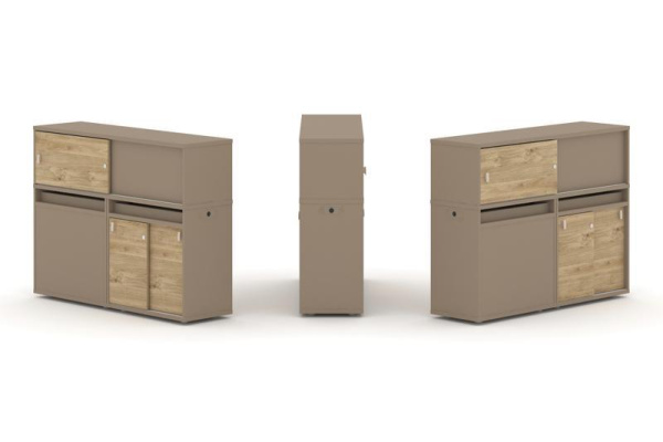 Estetica Набор №22. Тумба двойная+низкая надставка ES.NB.2N-22 Латте/Тиквуд Светлый 1500*410*1135