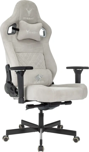 Кресло игровое Knight Hunter светло-серый Alfa 05 иск.замша крестов. металл