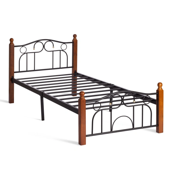 Кровать AT-808 дерево гевея/металл, 90x200 см (Single bed), красный дуб/черный
