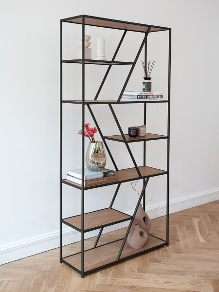 Стеллаж ARNETTA, черный, Робиния, 90x30x192 Стеллаж ARNETTA, черный, Робиния, 90x30x192