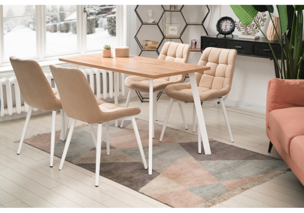 Стол деревянный Тринити Лофт 140х80 дуб крафт золотой / белый матовый