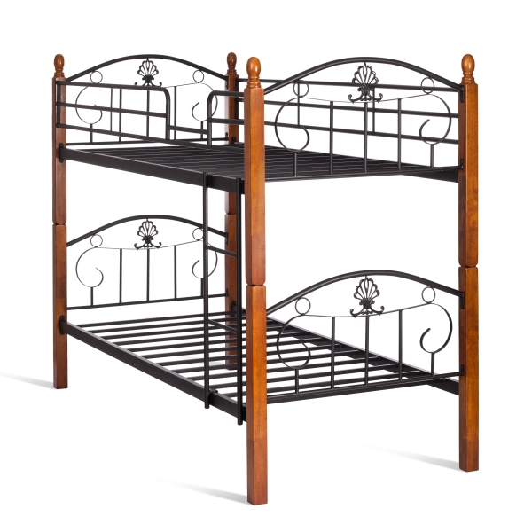 Кровать BOLERO двухярусная дерево гевея/металл, 90x200 см (bunk bed), красный дуб/черный