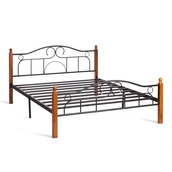 Кровать AT-808 дерево гевея/металл, 160x200 см (Queen bed), красный дуб/черный Кровать AT-808 дерево гевея/металл, 160x200 см (Queen bed), красный дуб/черный