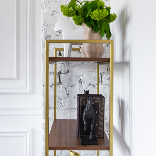 Стеллаж ALTO, золотой, ЛДСП Орех 55x30x145 Стеллаж ALTO, золотой, ЛДСП Орех 55x30x145