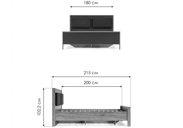 Кровать Тхан 180х200 дуб крафт золотой / антрацит Кровать Тхан 180х200 дуб крафт золотой / антрацит