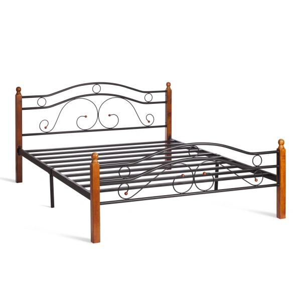 Кровать AT-803 дерево гевея/металл, 160x200 см (Queen bed), красный дуб/черный Кровать AT-803 дерево гевея/металл, 160x200 см (Queen bed), красный дуб/черный