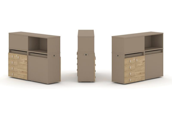 Estetica Набор №15. Тумба двойная+низкая надставка ES.NB.2N-15 Латте/Тиквуд Светлый 1500*410*1135