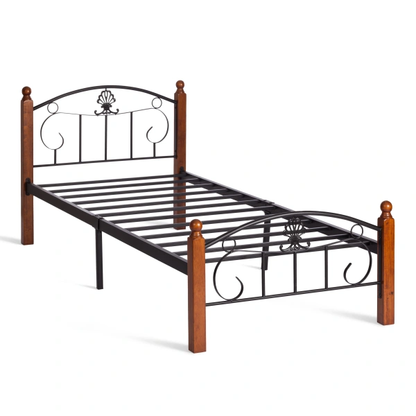 Кровать РУМБА (AT-203)/ RUMBA дерево гевея/металл, 90x200 см (Single bed), красный дуб/черный