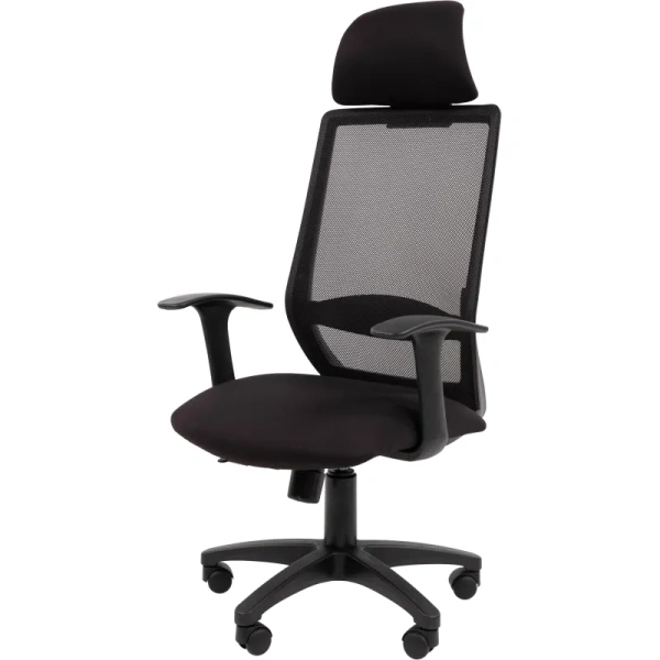 Кресло ТП 672 сетка/ткань,черный,с подголовником,пластик,механизм СХ