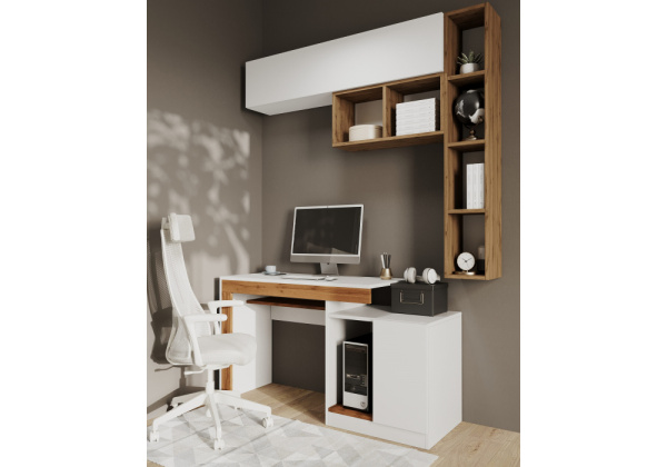Компьютерный стол Модена белый / дуб вотан