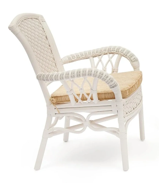 Комплект обеденный ANDREA ( стол со стеклом + 4 кресла + подушки) TCH White (белый), Ткань рубчик, цвет кремовый Комплект обеденный ANDREA ( стол со стеклом + 4 кресла + подушки) TCH White (белый), Ткань рубчик, цвет кремовый